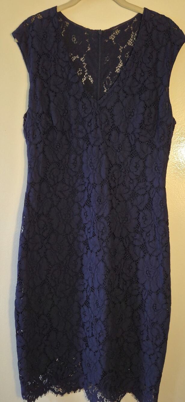 New Lauren Ralph Lauren Navy Blue Lace Sleeveless V Neck Knee Leng Dress Size 8